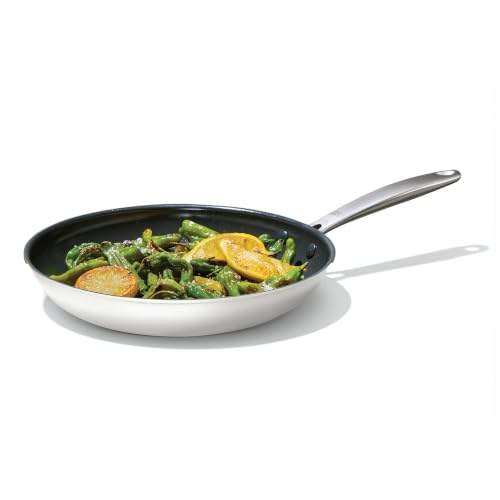 Image of OXO Enhanced 10 inch Frying Pan Skillet, PFAS-Free Ceramic Nonstick Cookware, Stainless Steel Handle, Eggs & Omelets, Dishwasher & Oven Safe, Optic White