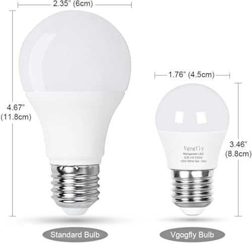 Image of Vgogfly A15 Refrigerator Freezer Bulb - 4W 5000K Cool White 40W Replacement - Waterproof E26 Medium Base Non-Dimmable (2 Pack)