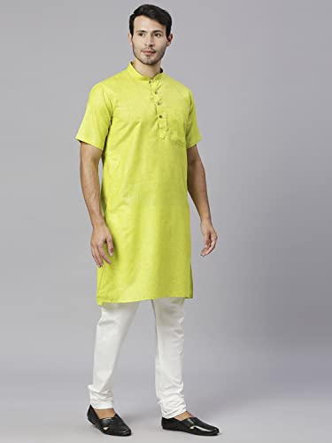 Image of Rajubhai Hargovindas Men's Pure Cotton Woven Design Half Sleeve Kurta