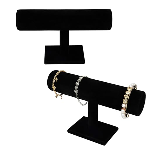 Ziyonix 2 Piezas Soporte para Pulsera, Organizador de Joyas Terciopelo Negro, Soporte de Exhibición de Barra en T para Collares Relojes Pulseras