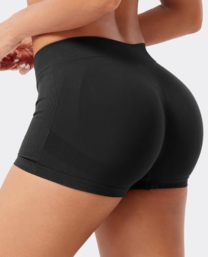 VOYJOY Women Impact Booty Shorts 2.5" Low Rise Hidden Scrunch Butt Lifting Seamless Workout Gym Running Biker Hot Shorts3