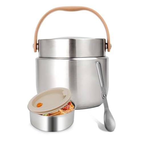 Otauoaea Termo Comida Caliente 1200ml, Térmico para Alimentos con Cuchara Plegablem, Fiambrera Térmica Acero Inoxidable, Termo de Comida para Adultos y Niños - Plata
