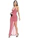 Capuffy Women's Spaghetti Straps Elegant Glitter V-Neck Cocktail Maxi Dress Thigh-High Slit Ruched Bodycon Evening Gown 315(Pink,XS)