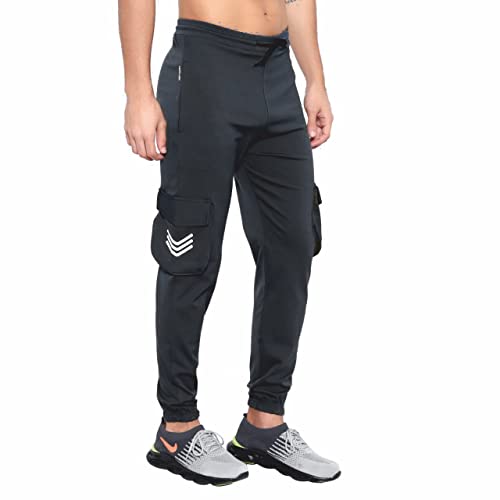 Image of BLUE STAR SHARK Men's Premium Stretchable Cargo Joggers | Regular Fit, Stylish Track Pants with Pockets | Soft Smooth Feel, Logo on Front, Comfortable Everyday Wear