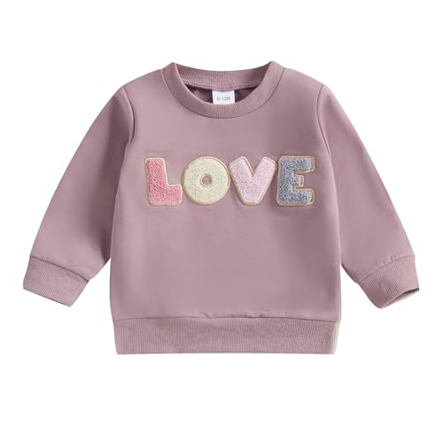 Socutebabe Toddler Valentines Outfits Baby Girl Clothes Love Embroidery Long Sleeve Crewneck Sweatshirts Pullovers (Purple, 18-24 Months)