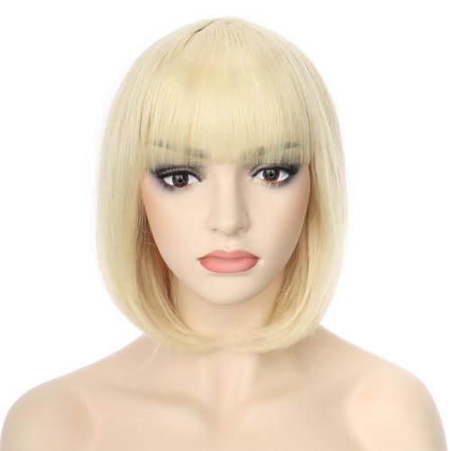 PORSMEER Parrucche bionde corte a bob dritte con frangia per donne, parrucche sintetiche naturali per carnevale e cosplay Halloween party PORSMEER Parrucche bionde corte a bob dritte con frangia per donne, parrucche sintetiche naturali per carnevale e cosplay Halloween party