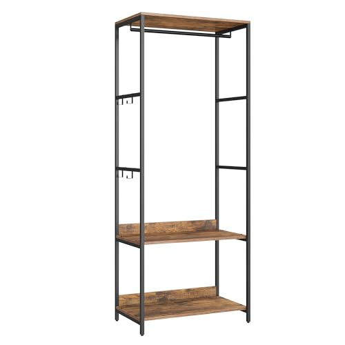 SONGMICS Kleiderschrank offen, Kleiderständer, Garderobenständer, Garderobe mit Kleiderstange, Ablagen, abnehmbare Haken, 40 x 60 x 181 cm, vintagebraun RGR006B01