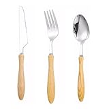 DXZXDJIU Besteckset, Camping-Besteckset, Besteckset mit Holzgriff Wiederverwendbares Besteck(Knives Forks Spoons)