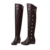 MEECHI Winter Overknee Stiefel Mit Schnalle Damen Fashion Reitstiefel Mit Niet PU-Leder Stretch Langschaft Boots Mit Keilabsatz,Frauen Retro High Heels Für Braut(Brown,39 EU)