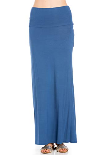Azules Women's Rayon Span Regular to Regular Size Maxi Skirt - Solid [Made in USA] - Indigo Blue - X-Large