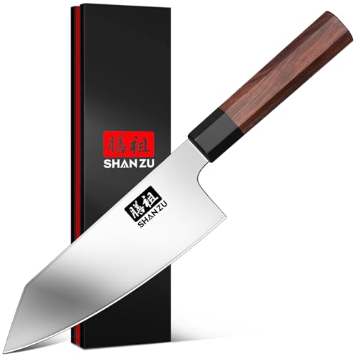 SHAN ZU 6 Inch Chef Knife for Small Hands, Japanese High Carbon Steel Kitchen Knife, Multi-function Mini Size Sharp Cooking Knife with Ergonomic Red Sandalwood Handle