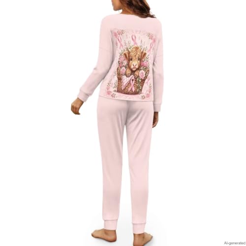 Image of Womens Pajama Sets 2 Piece Pjs Lounge Sets Long Sleeve Sleepwear Crew Neck Pullover Top with Long Pants