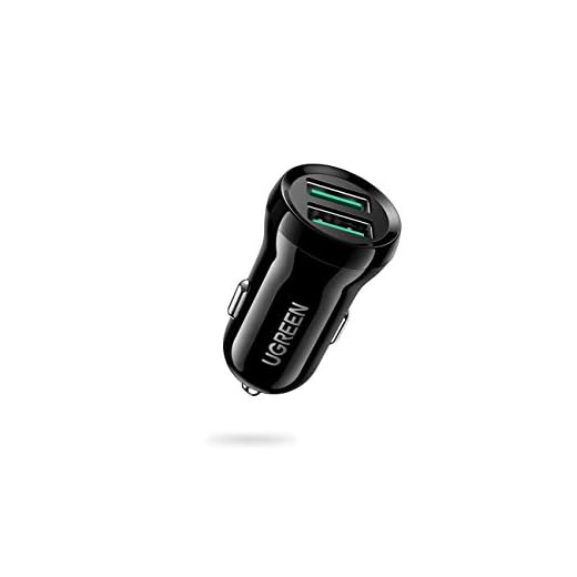 UGREEN Cargador Coche Dual QC 3.0 USB Puerto, 5V/4.8A/24W Mini Cargador de Coche Carga Rápida, Cargador Automóvil Compatible con iPhone 11, SE, Samsung S20 Ultra, Redmi Note 8, Huawei P30, Moto G8 etc