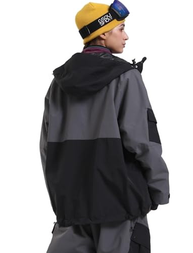 Image of GSOU SNOW Mens Womens Baggy Snowboard Jacket Ski Jacket 20K Waterproof | Snow Shell Jacket Retro, 15K Breathable, Windproof, Arm Vents, Powder Skirt, 5 Pockets, Color Block, Non-insulated, Loose Fit