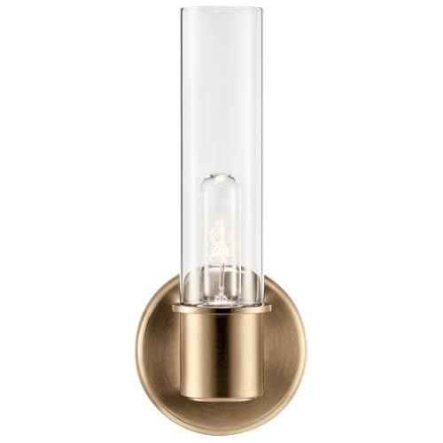 Image of Kichler Aviv 1-Light Wall Sconce, Modern Light with Clear Glass in Champagne Bronze, for Bedroom, Laundry Room, Kitchen or Hallway (13 inch x 5.5 inch), 52653CPZ