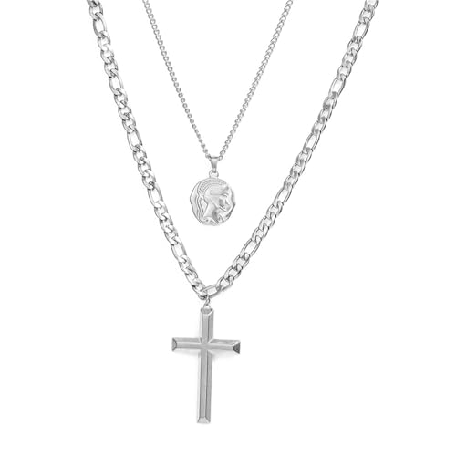 Collier multicouche croix en acier inoxydable, le cadeau idéal avec chaîne perles