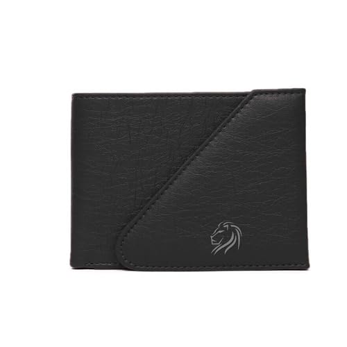 Image of VEMILIO Men's Vegan Leather Wallet for Men | Edge Cut Slim Bi-Fold Gents Purse | Stylish Wallet with Coin Pocket | 3 Card Slots | ID Window & 2 Currency Compartments (Black)