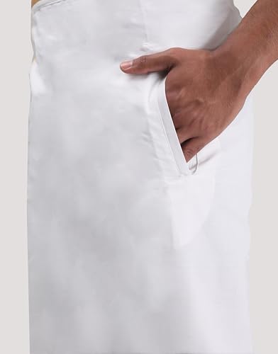 Image of Adjustable Velcro with Pocket Cotton Dhoti with Gold Jari Border, For Men (28 to 44 inches)