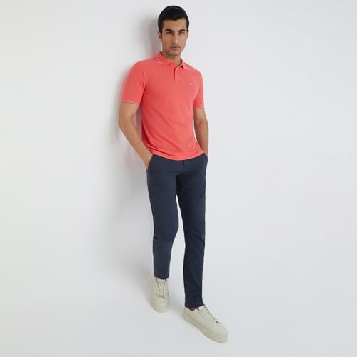 Image of Raymond Men's Modern Fit Solid Pattern Pure Cotton Polo Neck Half Sleeve Casual T-Shirt