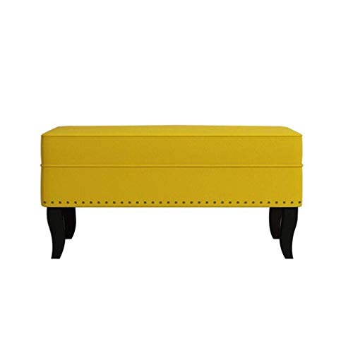 Pouf rembourré en coton jaune de 90 cm pour salon et repose-pieds en lin