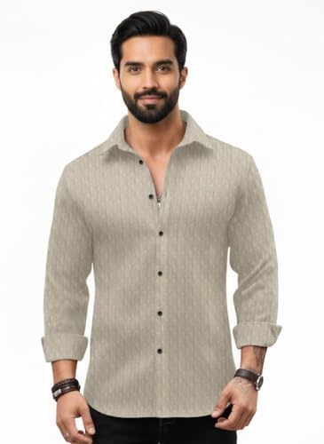 Image of Amazon Brand - INKAST Men's Regular Fit Button Down Dress Shirts Textured Long Sleeve Casual Hawaiian Shirt