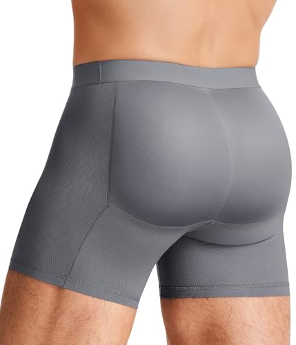 TAILONG Men Padded Underwear Boxer Briefs Tummy Control Body Shaper Shapewear Enhance Butt Lifter (Grey Large)