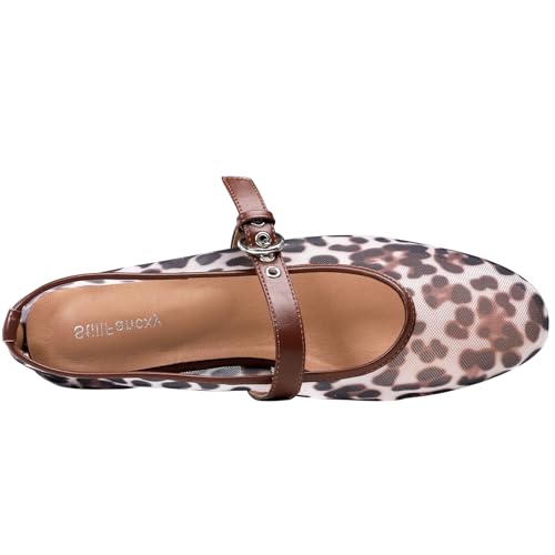 Leopard Flats for Women Mesh Ballet Flats Mary Jane Animal Print Shoes Slip On Casual Breathable Ballerina Flats4