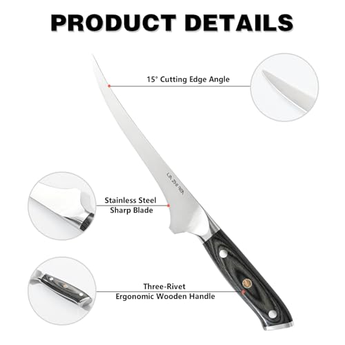 Fillet Knife 7 Inch, Super Sharp Boning Knife Constructed from Superior Stainless Steel with Ergonomic Handles, Professional Filleting Knives for Meat Poultry Cutting - Image 5
