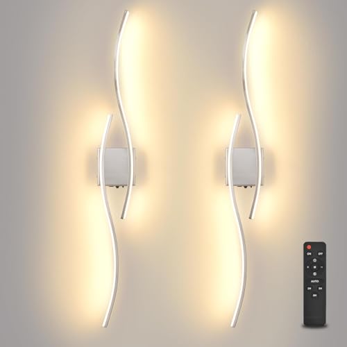Image of Battery Operated Wall Sconce, Silver LED Battery Wall Light dimming with Remote Control, 39.4Inch Rechargeable Chrome Wireless Wall Lights for Living Room, Bedroom, and Stairs Wall Sconces (2 Pack)