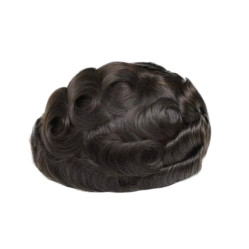 Hombres Toupee for hombres con cabello humano real, sistema de reemplazo piezas ondulado for Peinado