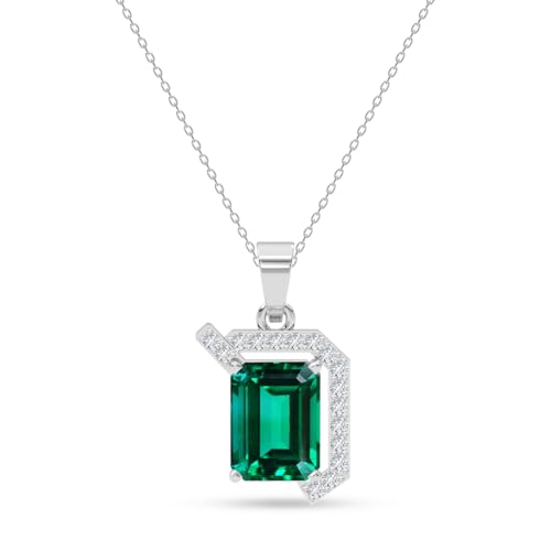 Image of Clara 925 Sterling Silver Green Pendant Necklace with Chain for Women & Girls | Platinum Plated |Minimal Daily Wear | Gift for her