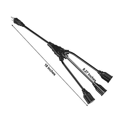 Dewenwils 18 Inch 1 To 3 Light Extension Cord Splitter, 16Awg Heavy Duty Sjtw Wire, 3 Prong Indoor Power Strip, Etl Listed, Black, Pack Of 3 #TOP6