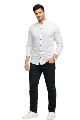 Image of Blisstone Men's Band Collar Shirt - Full Sleeve Slim Fit Casual Cotton Blend Mandarin Collar Button Down Shirt