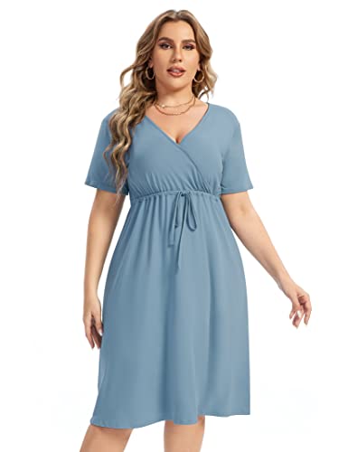 Image of ShopWonder Plus Size Dress Women's V Neck A-Line Knee Length Wrap Swing Dresses Plus Size A Line Party Mini Dress