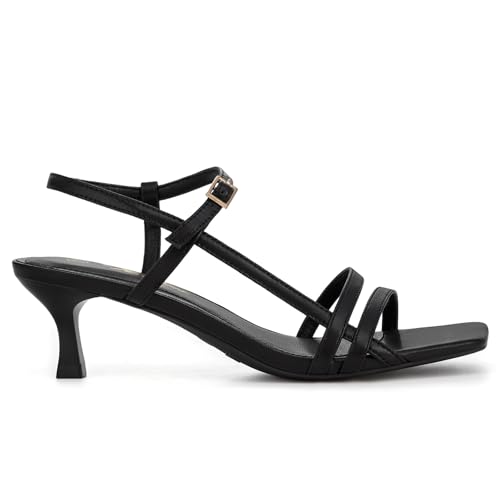 Athlefit Women's Kitten Heels Square Toe Low Heel Strappy Sandals Ankle Strap Buckle Dress Heeled Sandals2