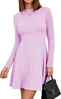 TrendiMax Damen Kleid Herbst Winter Freizeitkleid Langarm Minikleid, Helllila, L – Ansicht 4