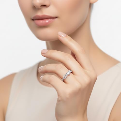 Image of Choose Your Gemstone Beautiful XO Design Diamond CZ Ring 925 Sterling Silver Heart Shape Side Stone Engagement Rings Lightweight Office Wear Everyday Gift Jewelry US Size 4 to 12