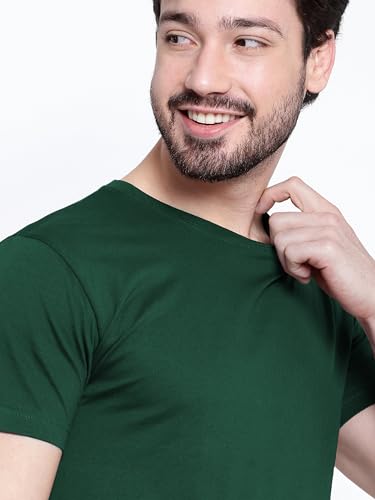 Image of BEYOUNG Cotton Regular Fit Plain T-Shirt for Men | Flexible Round Neck | Casual T-Shirt | Solid T-Shirt | Half-Sleeves | Stylish T-Shirt