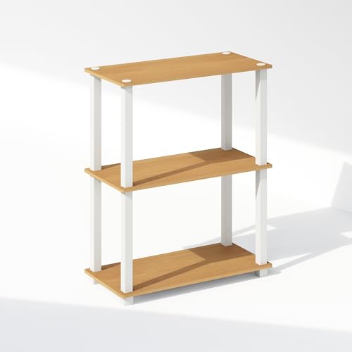 Image of Furinno Turn-S-Tube Book Shelf, 3-Tier Bookshelf, Multipurpose Bookcase with Square Tube, 11.6 x 23.6 x 29.6, for Living Room, Bedroom, Home Office, Beech /White