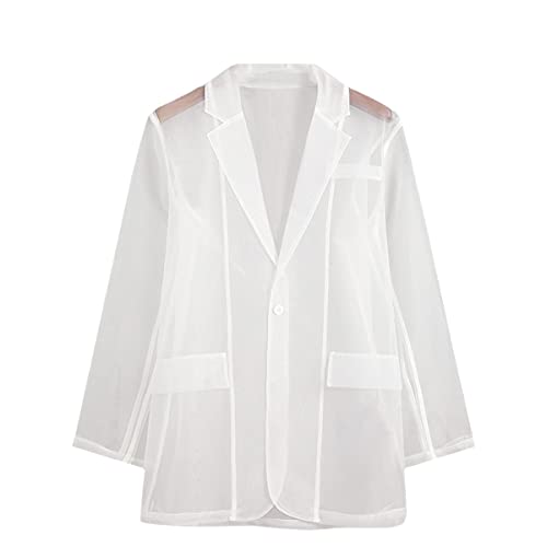 Men Mesh Blazers Transparent Lapel Streetwear Long Sleeve Sexy Casual Coats Fashion Button Party Men Suit