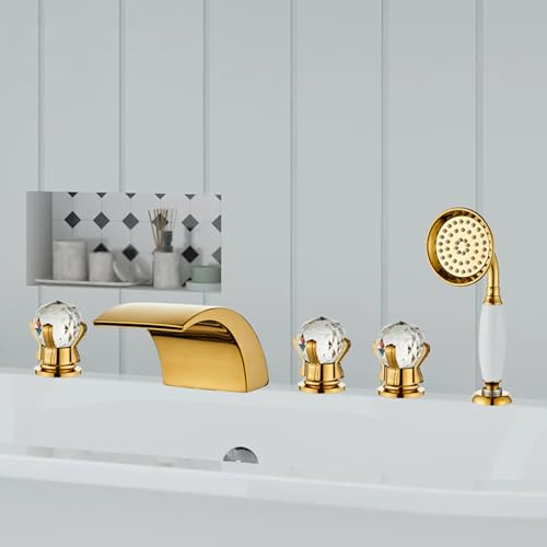 Mitigeur de bain-douche cascade chic doré à 5 trous pour créer une ambiance spa de luxe