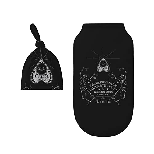 Image of LOGMOR Vintage Skeleton Magic Ouija Baby Newborn Swaddle Blanket with Beanie Hat Set, 100% Cotton Receiving Blankets Sleep Sack for Boy & Girl Newborn Shower Gift