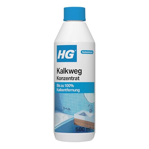 HG Kalkweg Konzentrat 500 ml, Kalkreiniger für das Badezimmer, entfernt Flecken und Ablagerungen von Duschköpfen, Wasserhähnen, Badewannen und Ablagen (500 ml) - 100050105