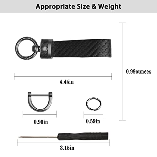 Qbuc Carbon Fiber Style Car Key Chain Microfiber Leather Key Fob Keychains For Men Women With 360-Degree Rotatable Swivel, Anti-Lost D-Ring, 2 Keyrings (Black) #TOP3