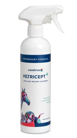 Covetrus Vetricept+ HOCl Skin and Wound Cleanser – 16 oz Bottle with Trigger Spray for Pets