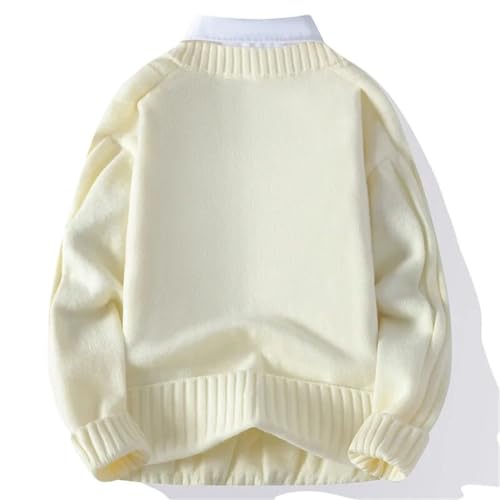 Men Fake Two-Piece Knit Pullovers Sweater Preppy Style V-Neck Pull On Solid Sweaters 5