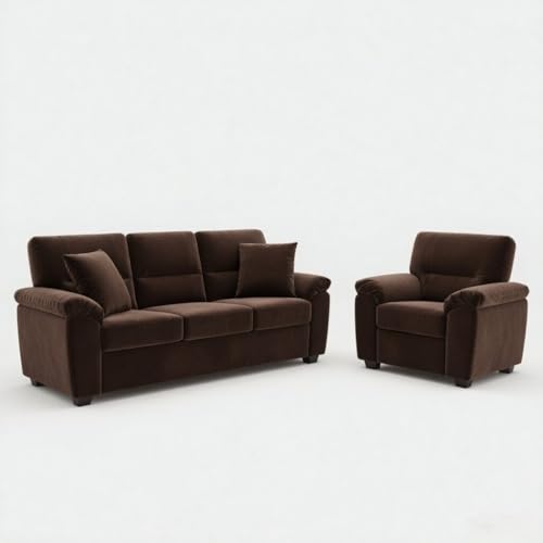 Image of Anderson Sofa Set for Living Room | Sectional Sofas | Premium Leather Sofa for Home Office | Leather Sofa Set | Leatherette Sofa (Brown Fabric, 3+1+1 Seater)