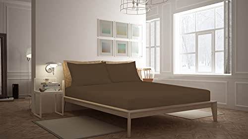 Royale Linens Fitted Sheet Twin - Brushed Hotel Quality 1800 Ultra-Soft Wrinkle & Fade Resistant - Bottom Sheet - Deep Pocket Stretches Up To 16" - Fitted Sheet Only - Elastic Sheet (Twin, Chocolate) #TOP6