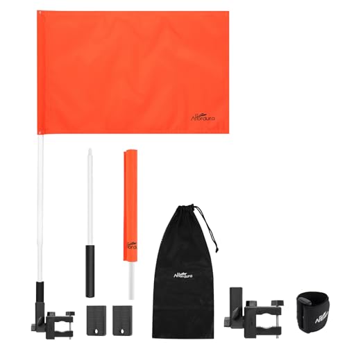 Affordura Orange Boat Flag with Upgraded Flag Holder Mount 12X18 Inch 30 Water Ski Safety Skier down Flag for 7/8-1.75 Round or 1-1.5 Square Rails of Pontoons Boat Speedboats and More