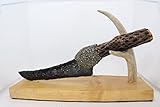 Flint Knapped Dark Burns Green Obsidian Knife Blade using Pressure Flake Techniques Hafted on Cholla Cactus Wood Handle Using Crushed Pyrite-Includes Quaking Aspen Wood Stand 40.23&24